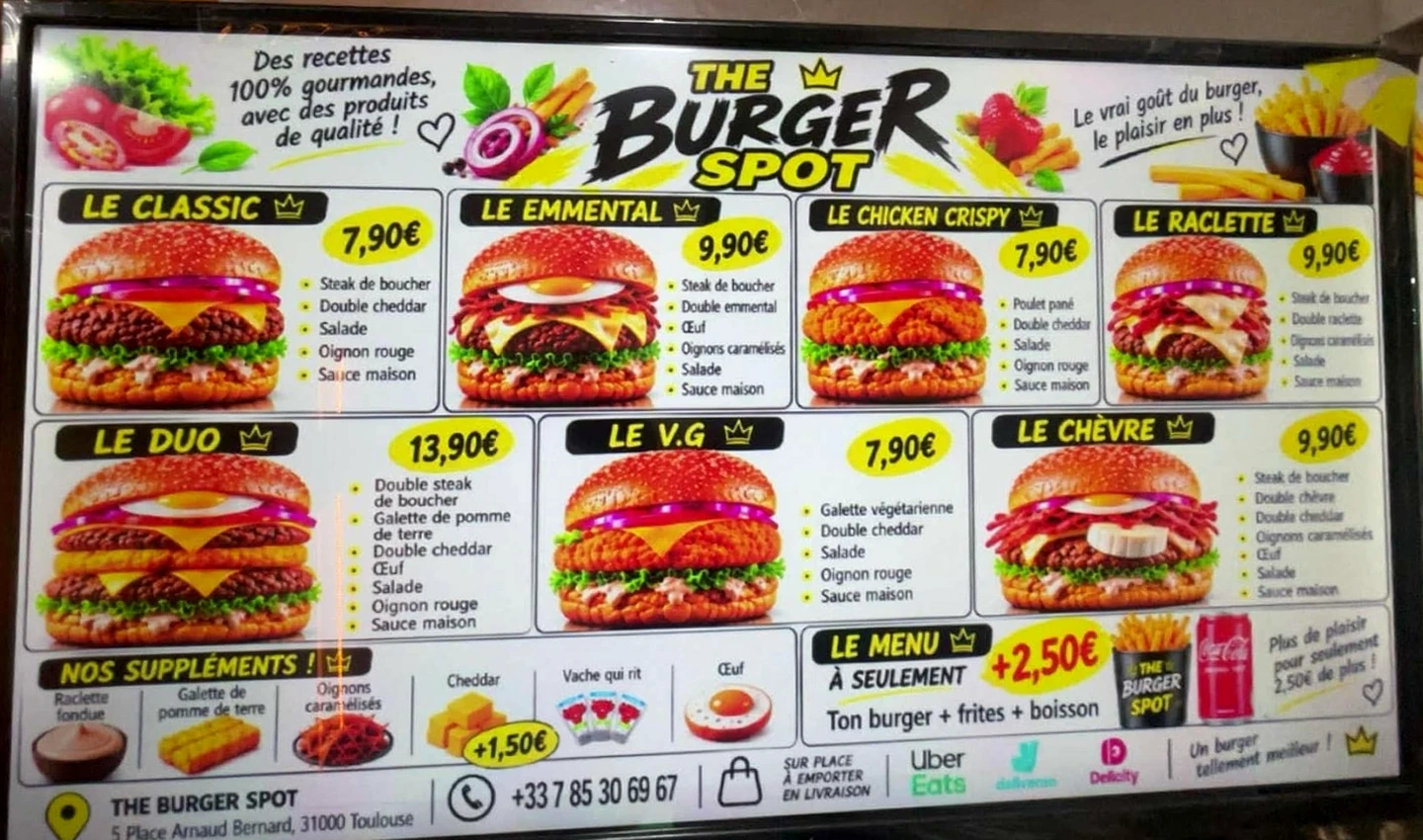 Nouvelle carte des burgers de The Burger Spot
